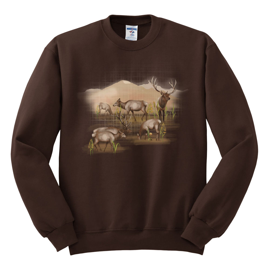 CREWNECK : ELK HERD IN THE FIELD