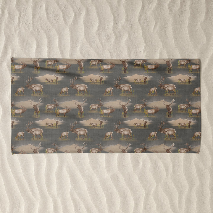 BEACH TOWEL : ELK HERD IN THE FIELD