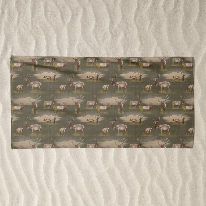 BEACH TOWEL : ELK HERD IN THE FIELD