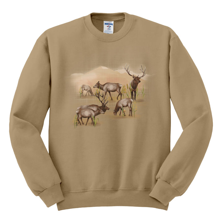 CREWNECK : ELK HERD IN THE FIELD