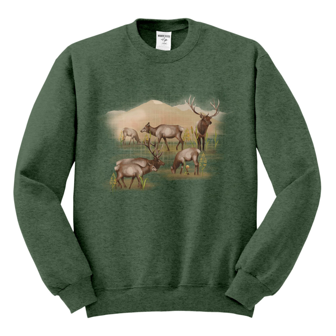 CREWNECK : ELK HERD IN THE FIELD