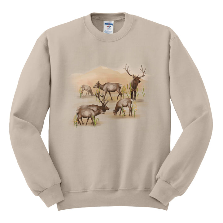 CREWNECK : ELK HERD IN THE FIELD