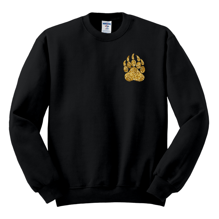 CREWNECK : GOLD GLITTER PAW/NR VARSITY