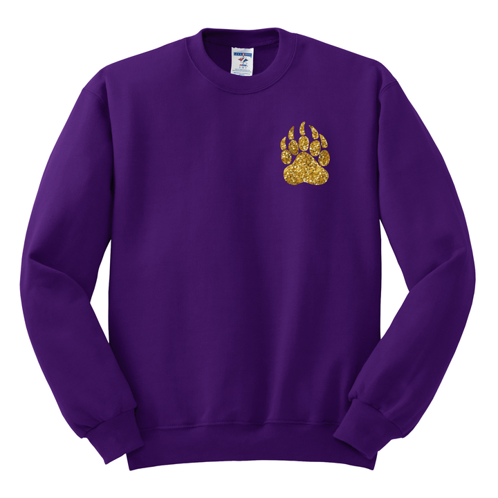 CREWNECK : GOLD GLITTER PAW/NR VARSITY