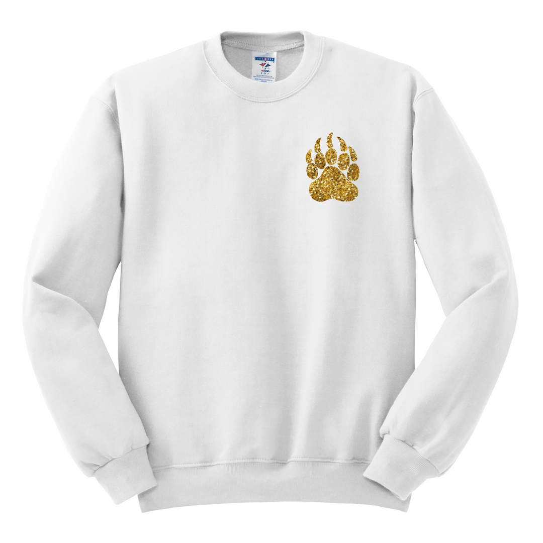 CREWNECK : GOLD GLITTER PAW/NR VARSITY