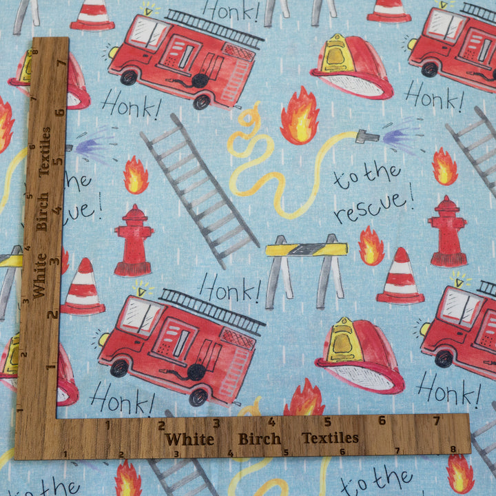 FIRE TRUCKS (LIGHT BLUE) - ORGANIC COTTON POPLIN